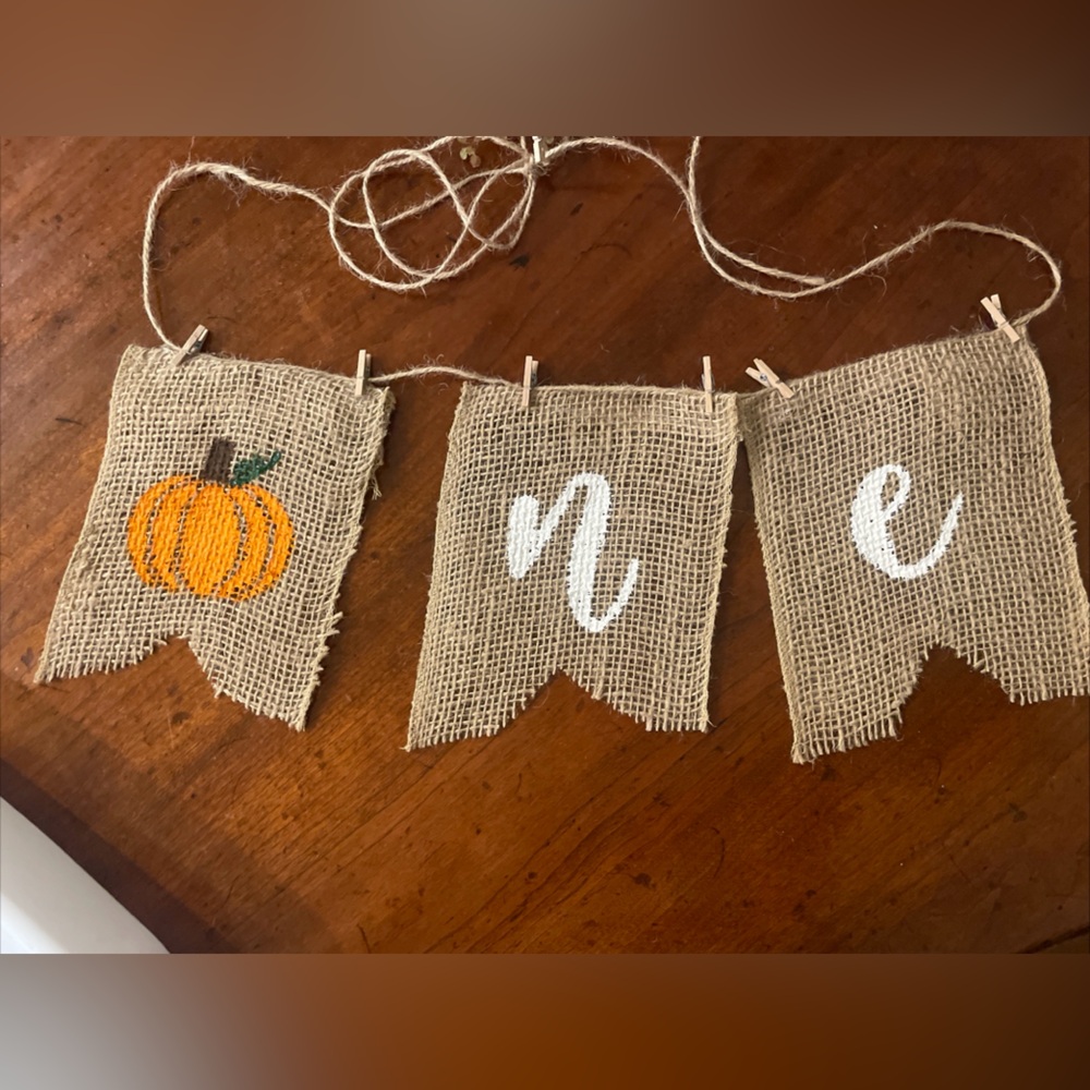Rustic Burlap ONE little pumpkin birthday banner